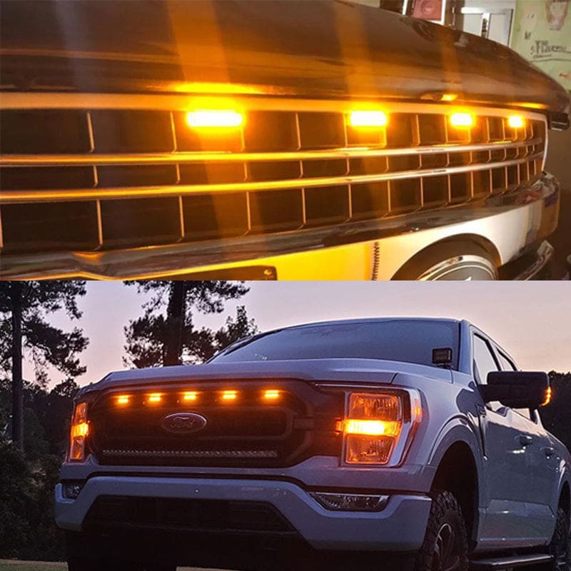 Universal LED Front Grille Lights for Trucks – Amber or White, Easy Install

